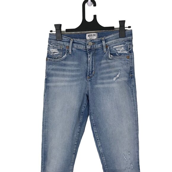 Agolde High Rise 5 Pocket Zip Up Distressed Jeans Size 24 - Picture 3 of 8